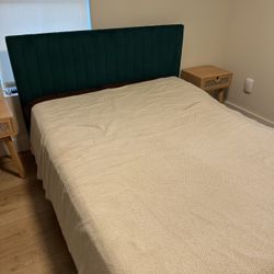 Queen Bed Green Velvet