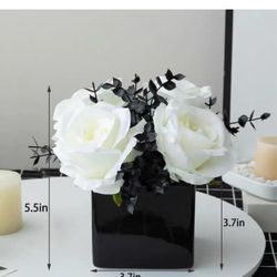 LADADA Artificial Flowers with Small Ceramic Vases, Roses in Vases Plastic Artificial Flowers and Plants,Used for Home Office Wedding Decoration, Tabl