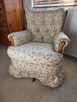 Vintage Floral Wingback Armchair with Wood Arms