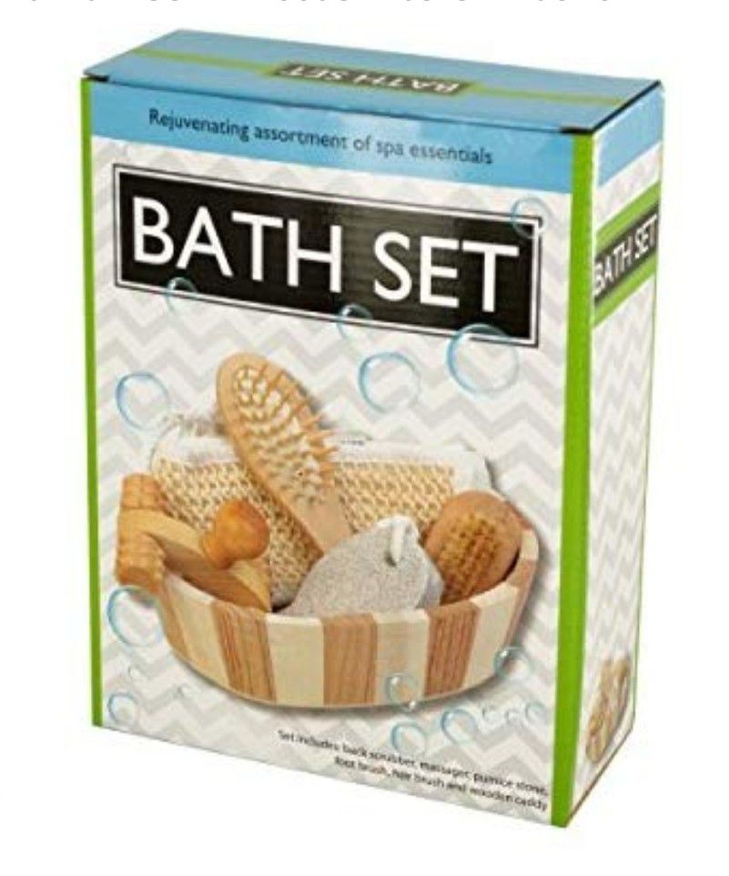 Essential Bath Set In Wooden Basket - Pack of 4: Health & Personal Care