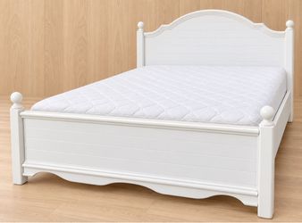 White Wood Bed Frame with Arched Headboard