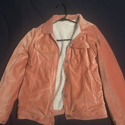 Pink pink or coral corduroy jacket with a white sherpa lining