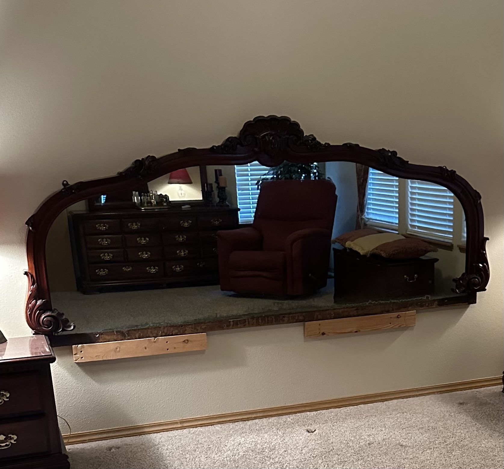 🪞Antique Bar Mirror. This sold mahogany mirror hung in a London England Pub in the mid 1800s. My parents purchased it from an antique shop in London