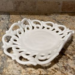 Lace Edged Milk Glass Bowl