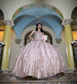 pink and gold Ball Gown quinceañera or sweet sixteen dress, size Small