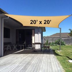 Brand New $65 Square 20x20’ XXL Sun Shade Sail Outdoor Top Cover 95% UV Block 185GSM, Include Ropes