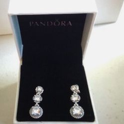 Pandora Silver Eternal Elegance Drop Stud CZ Earrings 290742CZ