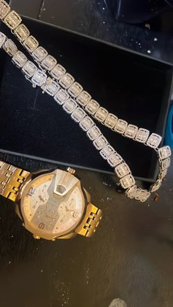 Baguettes 17 inch chain or gold watch