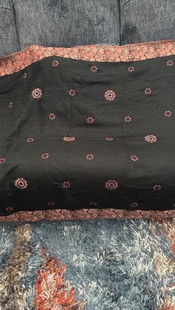 Women winter shawl black and multicolored embroidered