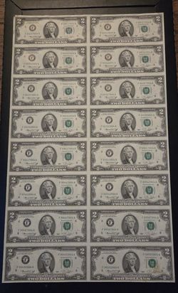 Uncut Sheet $2 Bills