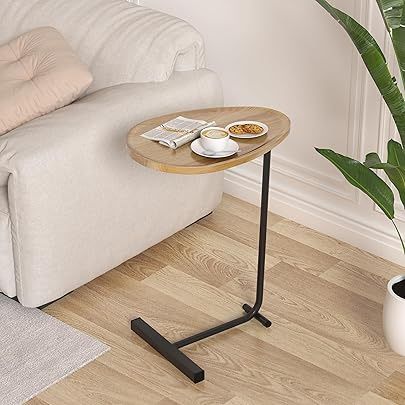 C-Shaped End Table, Iron and MDF, Brown