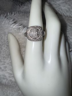 Vintage Sterling Silver Cushion Cluster Diamond Ring, size 6.5