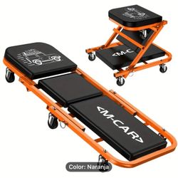 Foldable Stool with 36 Inch Wheels 2-in-1 for Crawling/Agonizing, Garage Repair Bench, 350/550 lbs, Mechanical Rails - Gas Stool