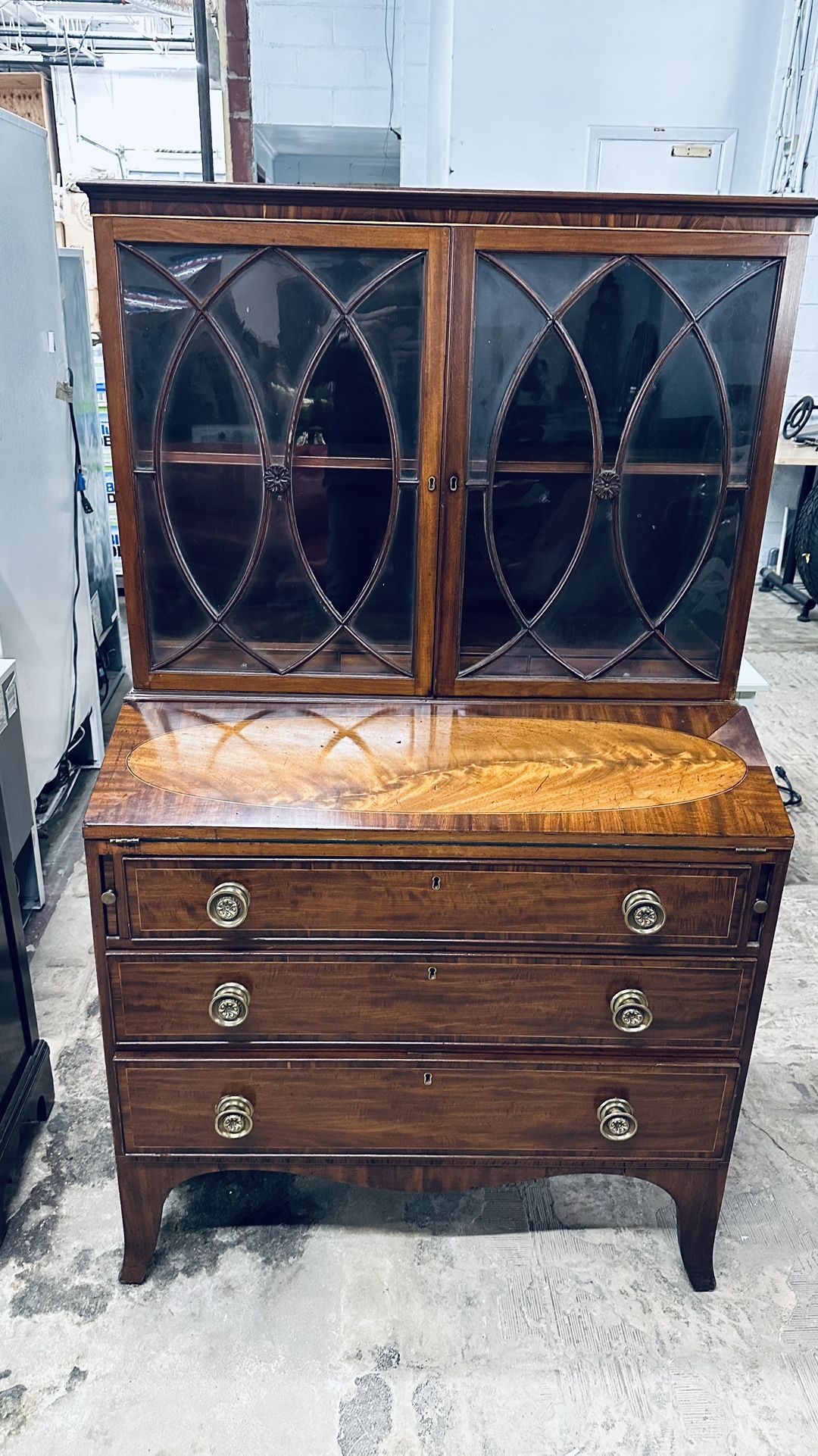 1880s Federal Mahogany Secretary Desk Hutch Display