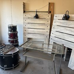 Drum Set, Twin Headboards, & Desk