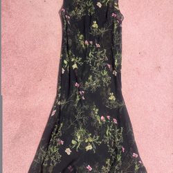 20 w vintage black floral sheer long retro dress nightgown 80s 90s S 