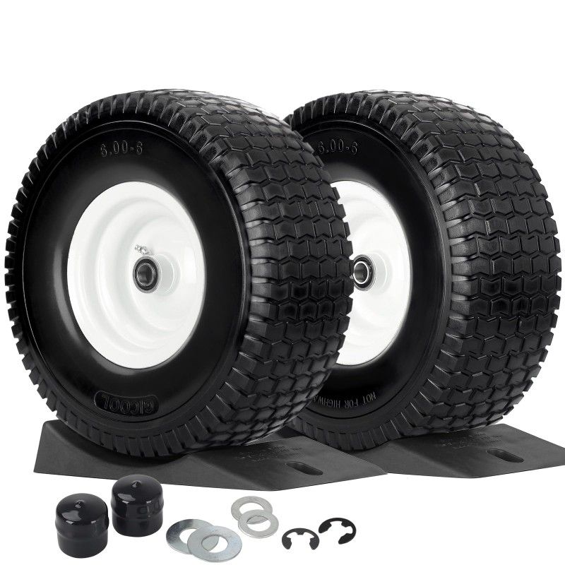 GICOOL 15x6.00-6 Flat Free Lawn Mower Tire and Wheel, Comes with Tire Saver Ramp, 15x6-6nhs Riding Mowers Lawn Tire and Wheel with 3/4" Bearing, 3" Ce