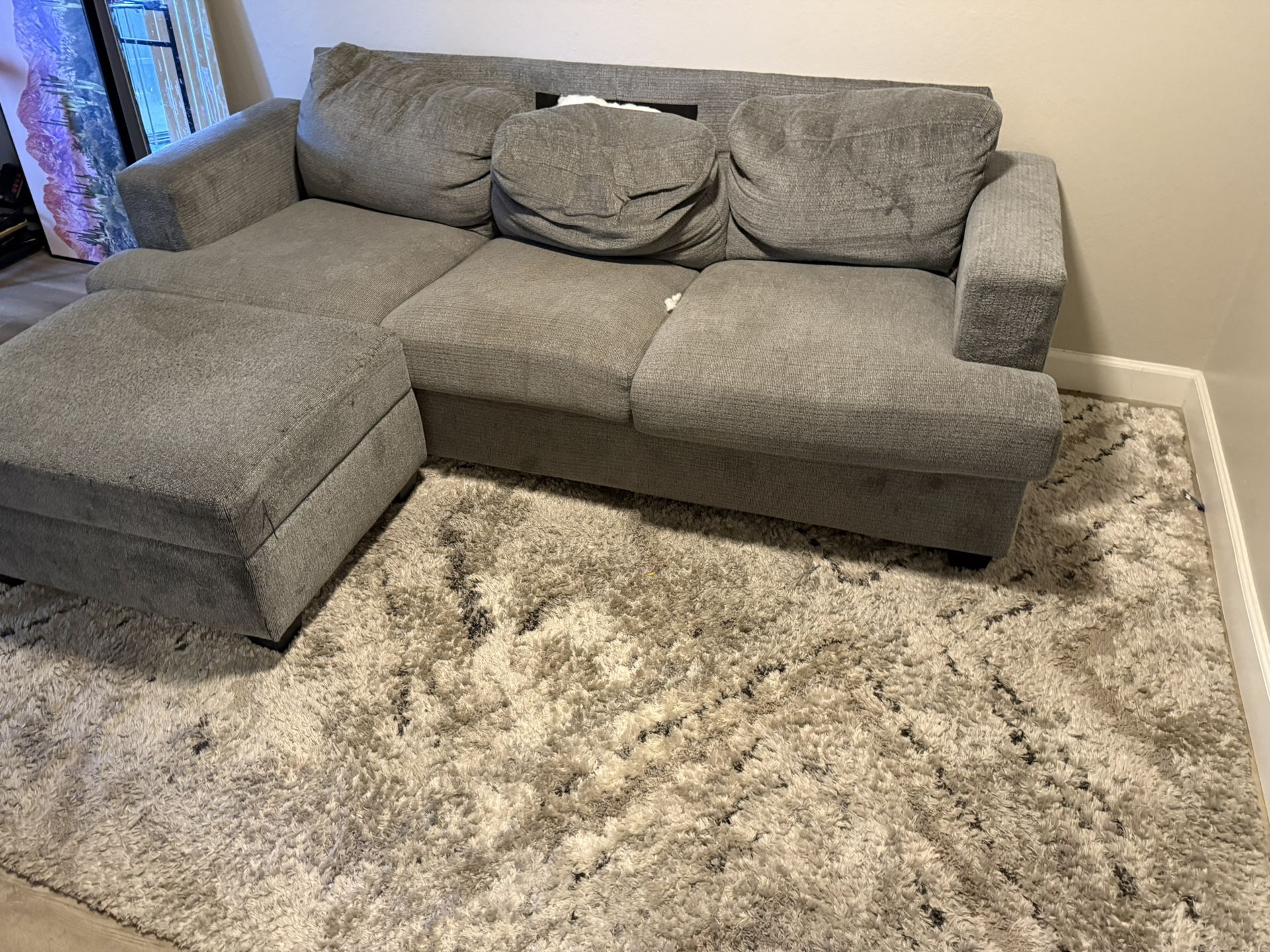 Gray Sectional Sofa & Rug - NEED GONE ASAP