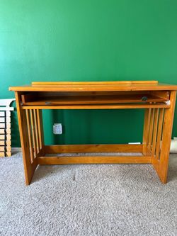 Free- 🖥️ Solid Pine Wood Computer Desk with Keyboard Tray