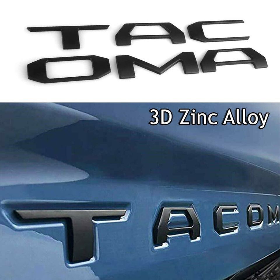 3D Raised Zinc Alloy Tailgate Insert Emblem Letters Fit for Toyota Tacoma 2016-2021 2022,  Matte Black