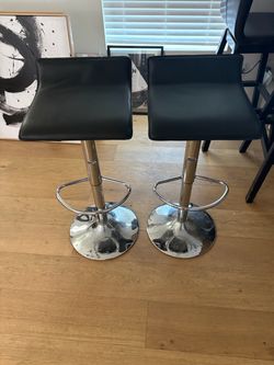 Set of 2 Adjustable Swivel Barstools - Black & Chrome