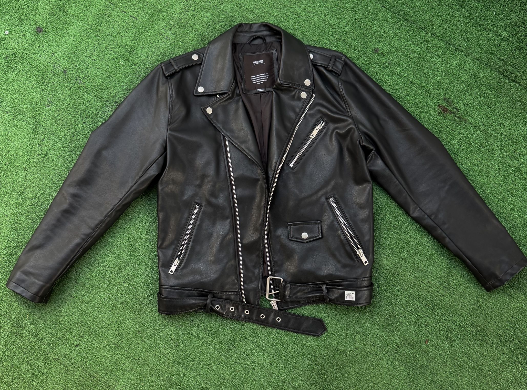 Pull & Bear Faux Leather Biker Jacket Men Size L