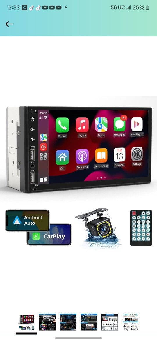 Car Stereo  Doble Din 7" Touch Screen Bluetooth  Rearview Camera 