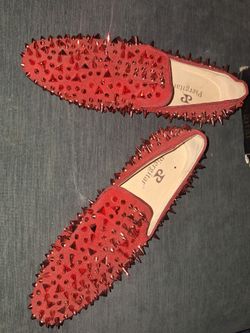 Bold Piergitar Red Spiked Velvet Loafers – Size 12