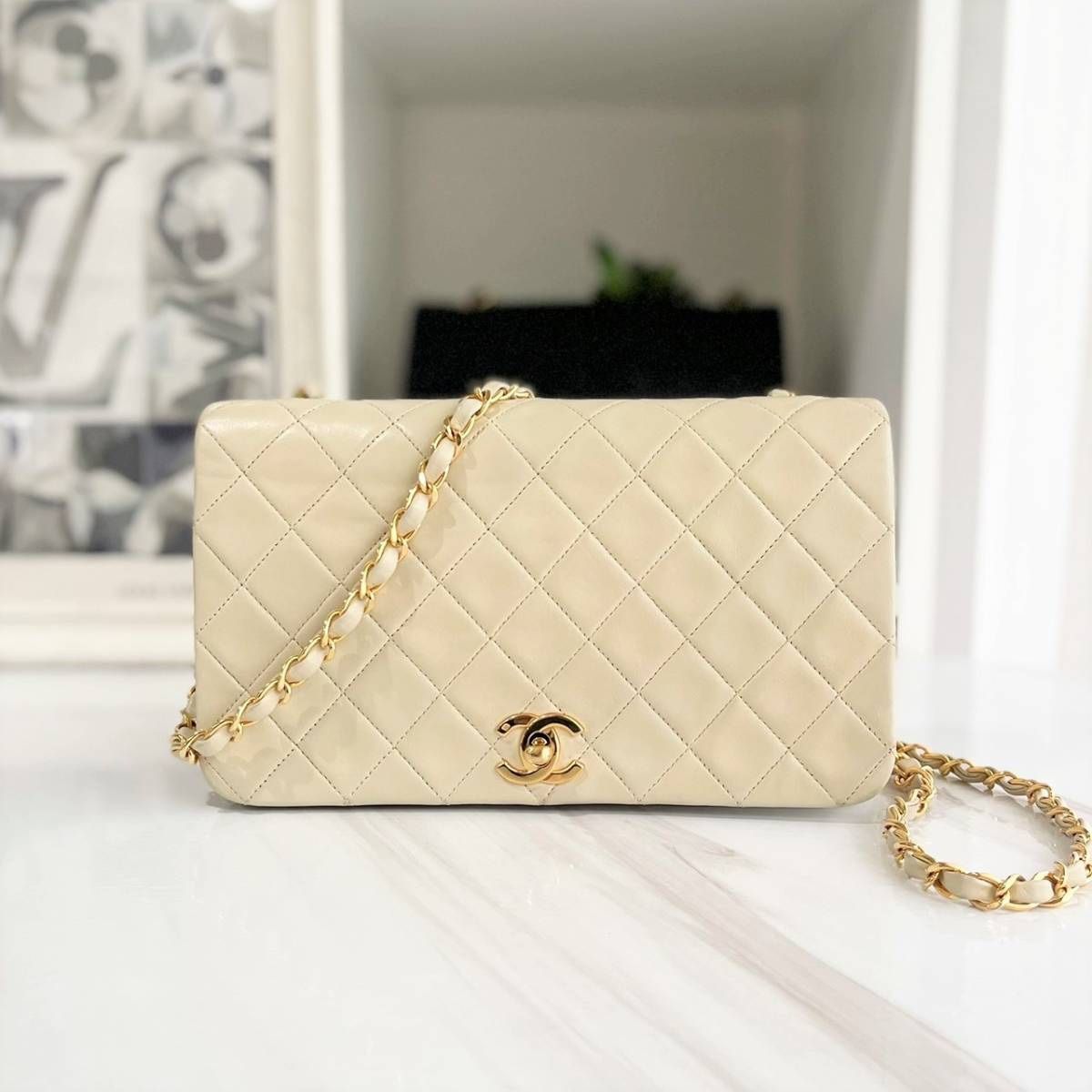 Chanel Vintage Full Flap Matelassé Ivory Shoulder Bag