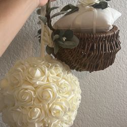 Wedding Bundle (flower Girl Flower, Flower Girl Basket, And Ring Boy Pillow)