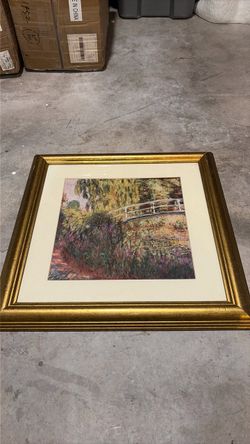 Framed Claude Monet "Water-Lily Pond" Impressionist Art Print in Wooden Gold Frame
