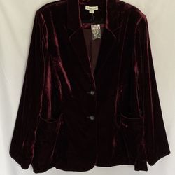 ColdWater Creek 24W Maroon Poly Velvet Cardigan Jacket NWOT EXCELLENT Holiday