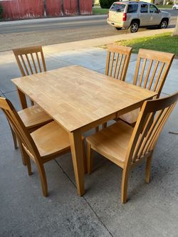 Wood Dining Table Set with 6 Chairs