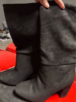 Black Suede calf / knee high Heeled Boots