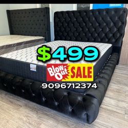 Queen Size Black European Bed With Ortho Mattress 