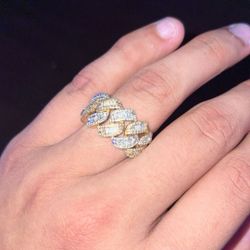 10k Gold Cuban Link Ring With Diamonds