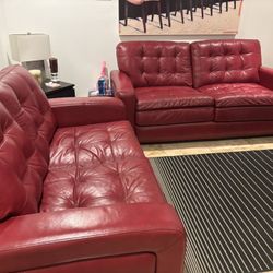 Red Leather Couches- $200 For Both Cash Only