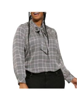 Torrid Studio, Women’s Plus Grey Bubble Satin Bow Tie Long Sleeve Blouse, Size 2, Used Great Condition