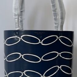TORY BURCH BLOCK-T PRINTED MEDIUM TOTE ELLIPTICAL NAVY 