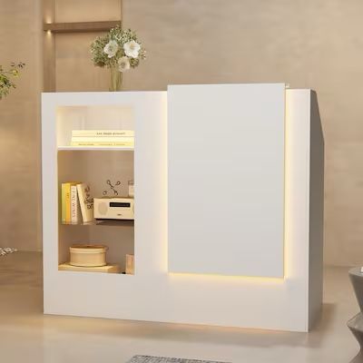 FUFU&GAGA 47.2-in White Modern/Contemporary Reception desk Hutch Included