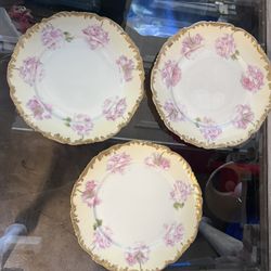 Antique Decor Plate Set of 3Porcelain Pink Roses ~ T & V Tressemann & Vogt Limoges France 1(contact info removed)