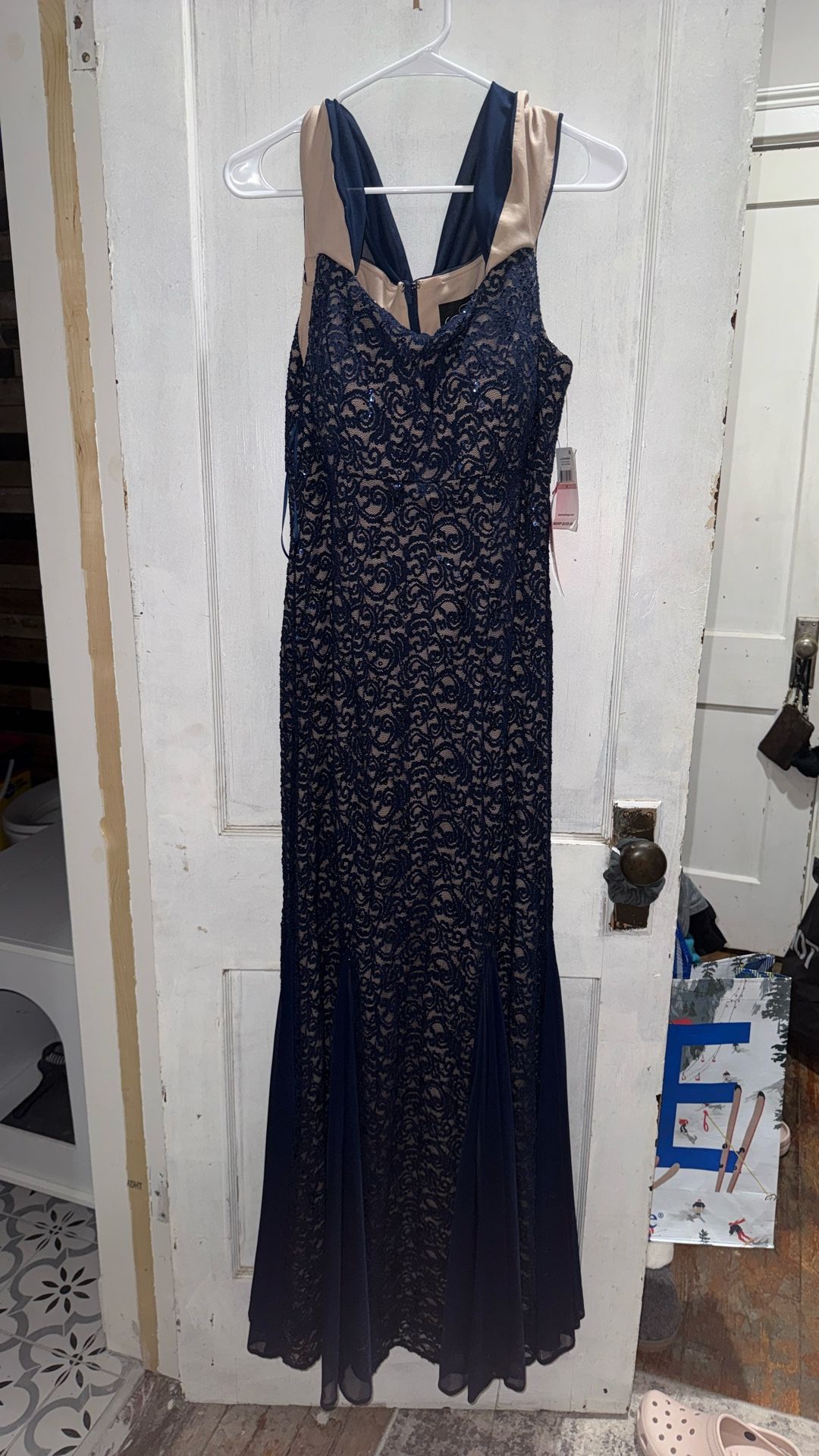 Long Navy/Nude Dress