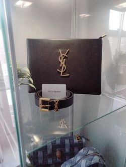 YSL BELT AND GENUINE LAMBSKIN CLUTCH 