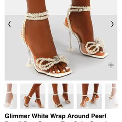 White Clear Pearl Bow Heels 