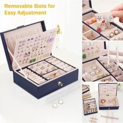 Jewelry Organizer Box, PU Leather Jewelry Boxes Necklaces Rings Earrings Holder Organizer Storage Case Double Layer Display Earrings Organizer Box Ele
