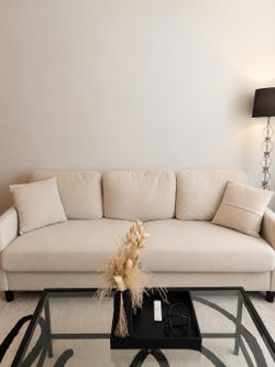 Beige 83” Loveseat / Sofa – good  Condition – Pickup next week 26th- 29th Only $180 OBO