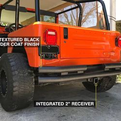 Rear Black Double Tube Bumper with Hitch Receiver for Jeep Wrangler 76 - 06