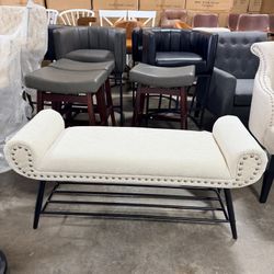 Beige Fabric Bench 