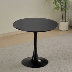 31.5" Round Dining Table for 2-4 People - Mid-Century Walnut Kitchen Table with Pedestal Base