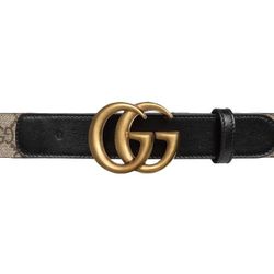 Authentic Gucci Double G Buckle GG Supreme Canvas Leather Belt - US 85/34 With Dust Bag & Box